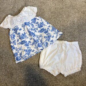 LITTLE ME Blue & White Floral Dress with Panty 9 months Ruffle